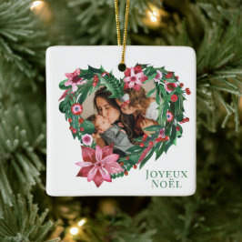 Ornamento De Cerâmica Photo de Natal Poinsettia Joyeux Noël Holiday