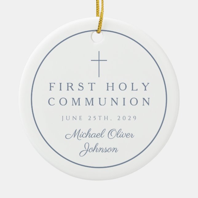 Ornamento De Cerâmica Photo Religious Cross Boy First Communion (Frente)