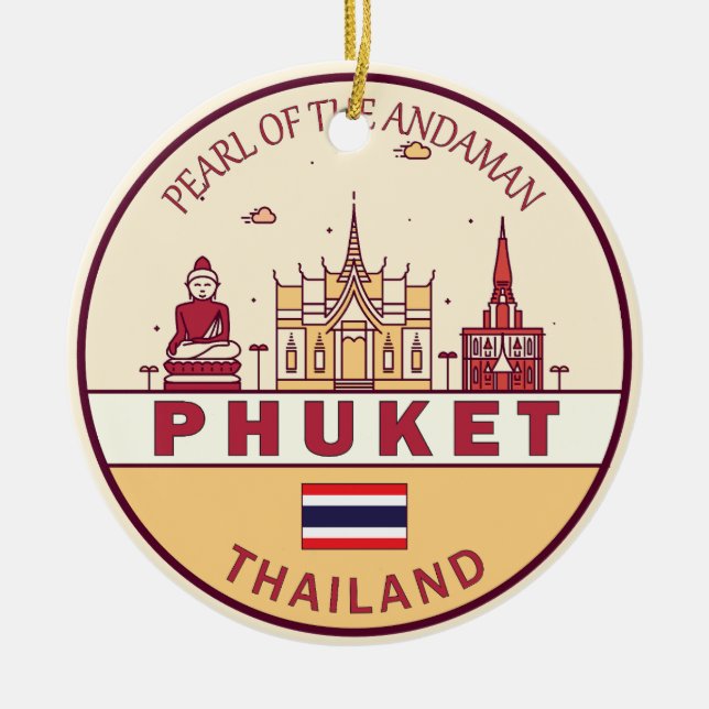 Ornamento De Cerâmica Phuket Thailand City Skyline Emblem (Frente)