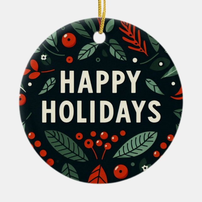 Ornamento De Cerâmica Piada de Árvore Rigorosa de Feriados Felizes (Frente)