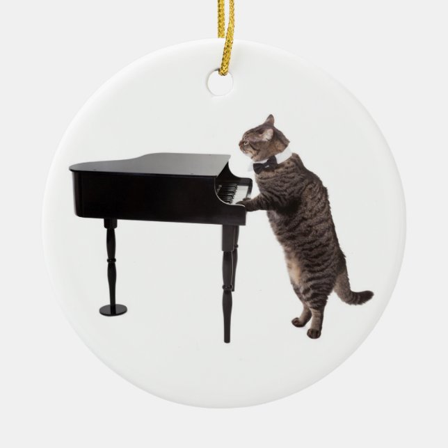 Ornamento De Cerâmica Piano de Reprodução de Gato (Frente)