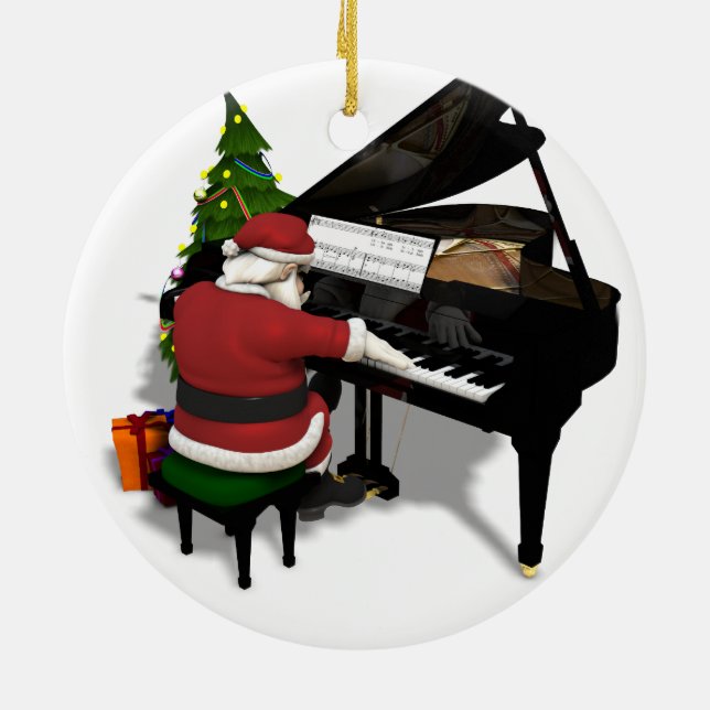 Ornamento De Cerâmica Piano de Reprodução do Papai Noel (Traseira)