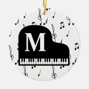 Ornamento De Cerâmica Piano Grande Música Nota Monograma Pianista Pianis