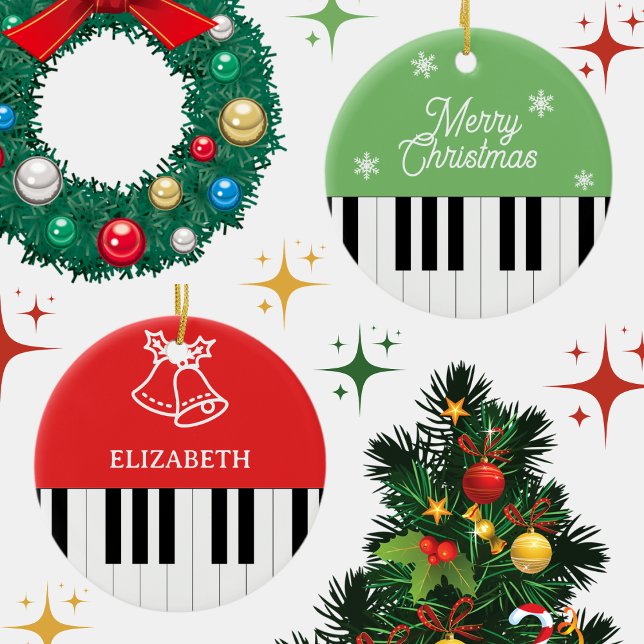 Ornamento De Cerâmica Piano Key Jingle Bell Feliz Natal Verde (Criador carregado)