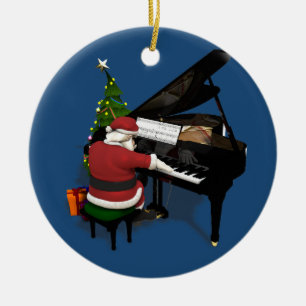 Ornamento De Cerâmica Piano Musical Santa Claus Tocando