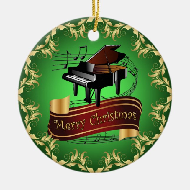 Ornamento De Cerâmica Piano ~ Rolar Musical ~ Feliz Natal ~ * ~ (Frente)
