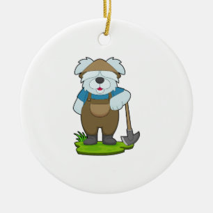 Ornamento De Cerâmica Pickaxe do Agricultor de Cães