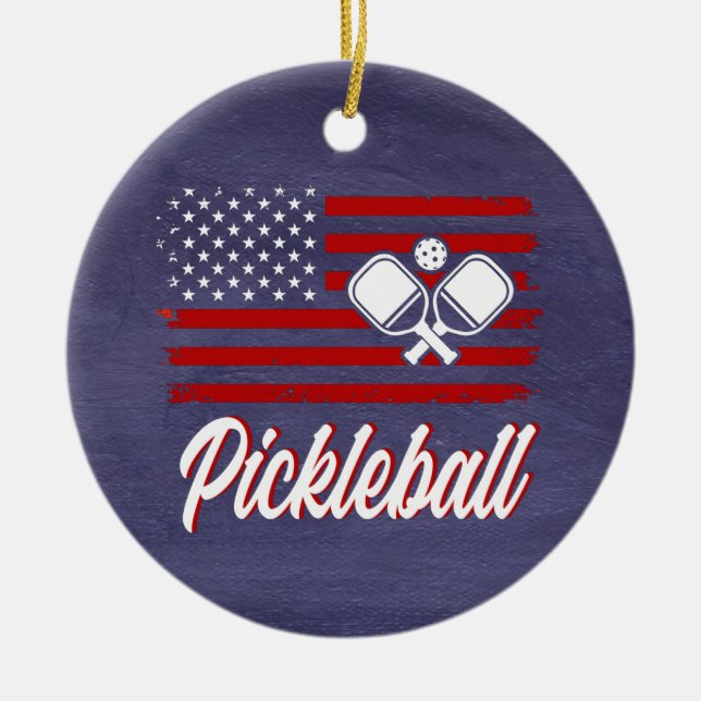 Ornamento De Cerâmica Pickball Azul Branco Vermelho (Frente)