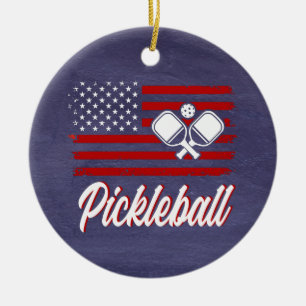 Ornamento De Cerâmica Pickball Azul Branco Vermelho Natal