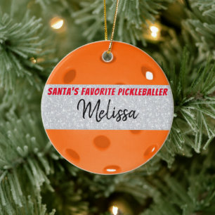 Ornamento De Cerâmica Pickleball Christmas Orange Ball Favoritos