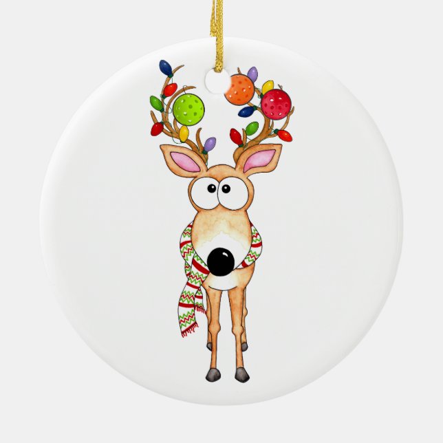 Ornamento De Cerâmica Pickleball Christmas Reindeer (Traseira)