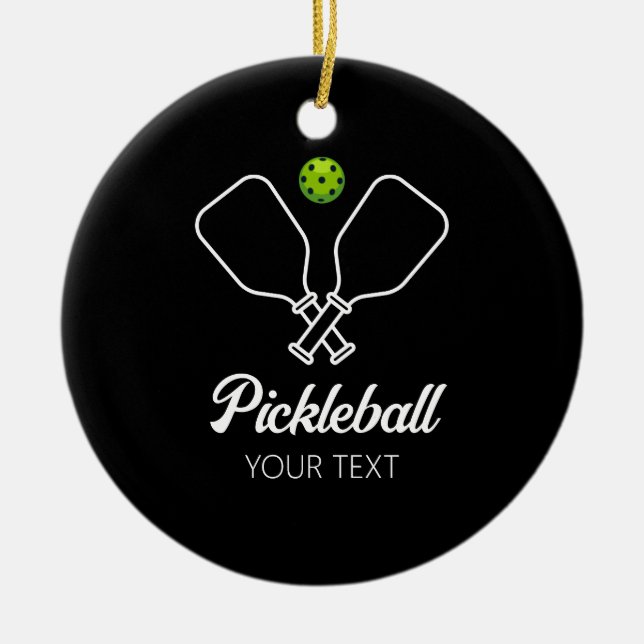 Ornamento De Cerâmica Pickleball com Paddles e Ball Personalizados (Frente)