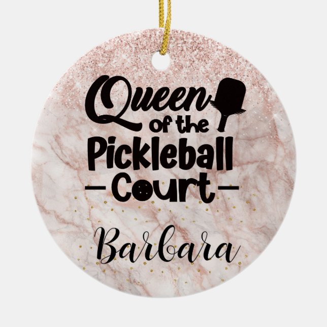 Ornamento De Cerâmica PIckleball Gal Queen da Corte (Frente)