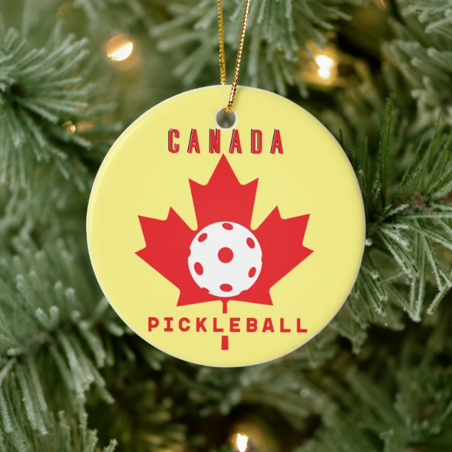 Ornamento De Cerâmica Pickleball no Canadá com texto personalizado no ve (Árvore)