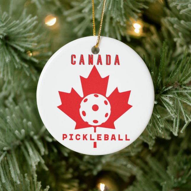 Ornamento De Cerâmica Pickleball no Canadá com texto personalizado no ve (Árvore)