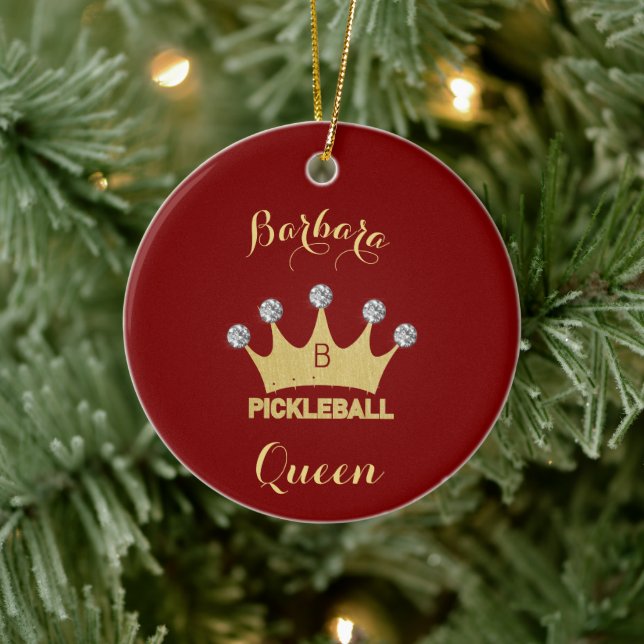 Ornamento De Cerâmica Pickleball Queen Glam Glitz Monograma (Árvore)