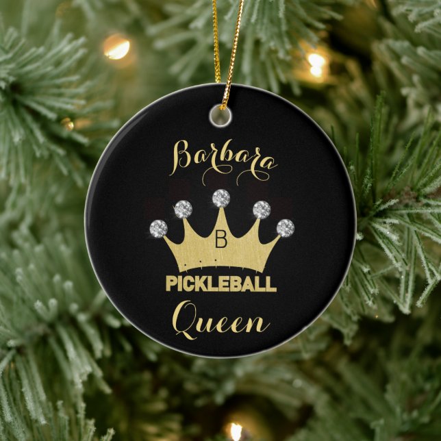 Ornamento De Cerâmica Pickleball Queen Glam Glitz Monograma Nome Dourado (Árvore)
