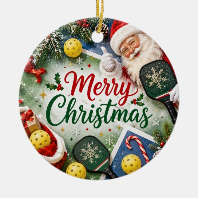 Ornamento De Cerâmica Pickleball tema de Natal  (Frente)