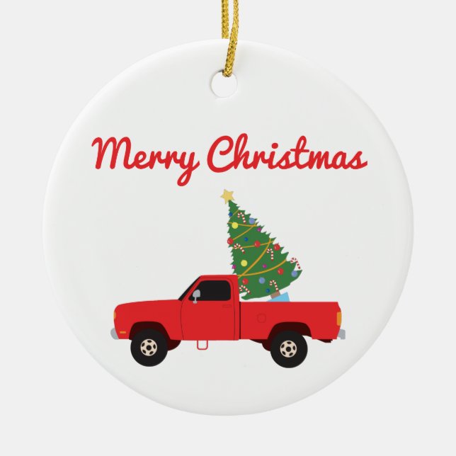 Ornamento De Cerâmica Pickup Truck Árvore de Natal (Frente)