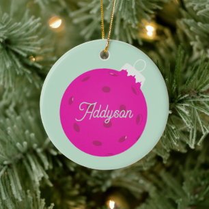 Ornamento De Cerâmica Picles Natal Personalizado Rosa Verde Menta