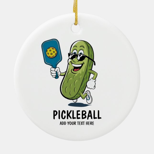 Ornamento De Cerâmica Picles Personalizados Jogando Pickleball Engraçado (Traseira)