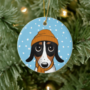 Ornamento De Cerâmica Piebald Dachshund Cute Winter Dog Holiday Cerâmic