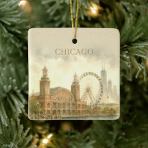 Pier de Chicago Personalizado Aquarela Marco da Ci