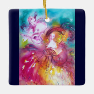 ORNAMENTO DE CERÂMICA PIERROT E ARLECCHINA/MASCARAM EM TERCEIRO LUGAR