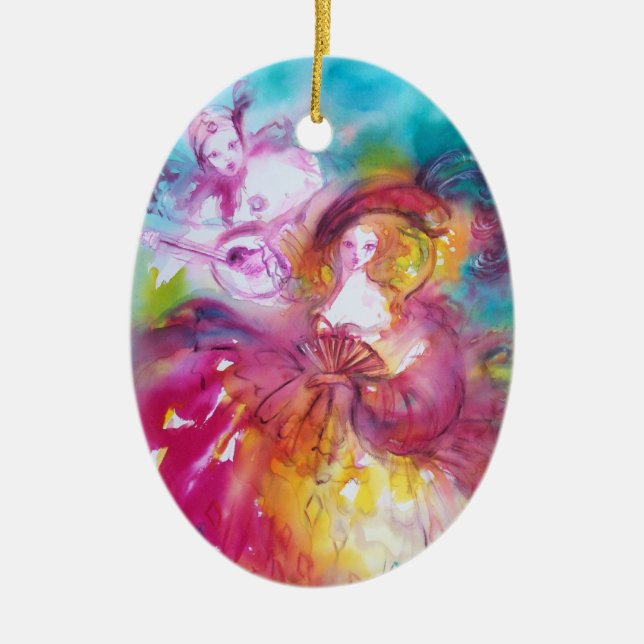 ORNAMENTO DE CERÂMICA PIERROT E ARLECCHINA/RONDO EM LAGOON (Frente)