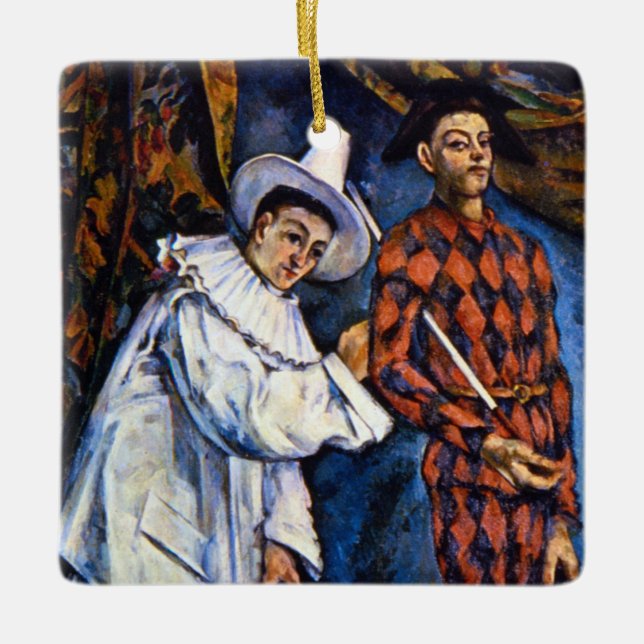 Ornamento De Cerâmica Pierrot e Arlequim, Mardi Gras de Paul Cezanne (Frente)