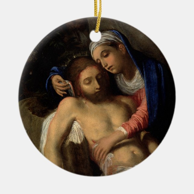 Ornamento De Cerâmica Pietà (Maria e Jesus) (por Adam Elsheimer) (Frente)