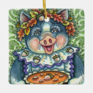 ORNAMENTO DE CERÂMICA PIG & ACORN PIE, OBRIGADO FEITO COM AMOR