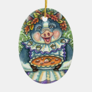 ORNAMENTO DE CERÂMICA PIG & ACORN PIE, OBRIGADO FEITO COM AMOR