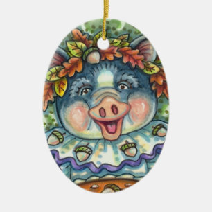 ORNAMENTO DE CERÂMICA PIG & ACORN PIE, OBRIGADO FEITO COM AMOR