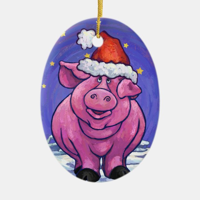 Ornamento De Cerâmica Pig Christmas (Frente)