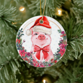 Ornamento De Cerâmica Pig Cuja Frota De Gato De Suíno De Natal Primeiro