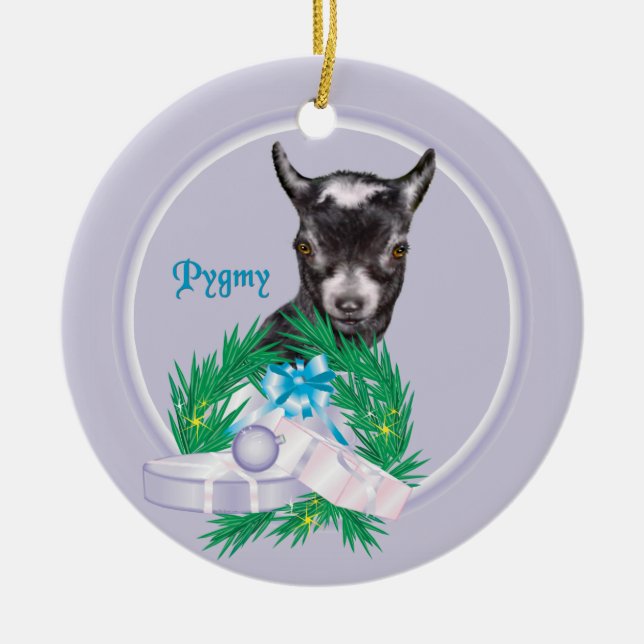 Ornamento De Cerâmica Piggmy Goat Wreath Holiday Ornament (Frente)