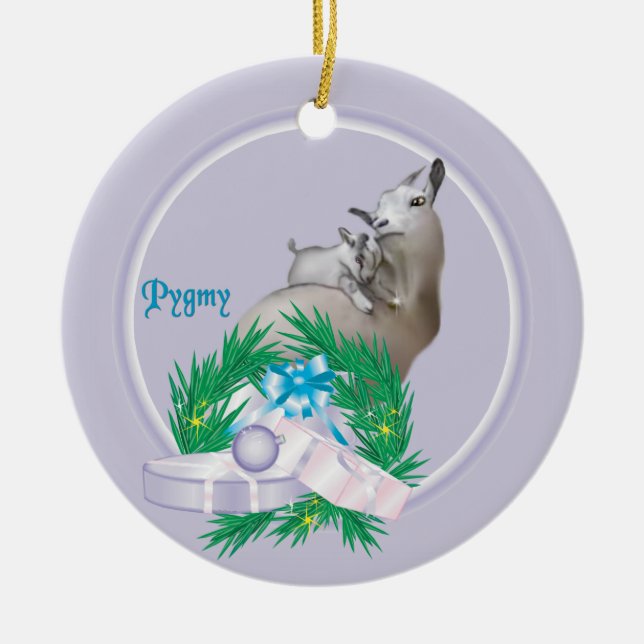 Ornamento De Cerâmica Piggmy Goat Wreath Holiday Ornament (Frente)