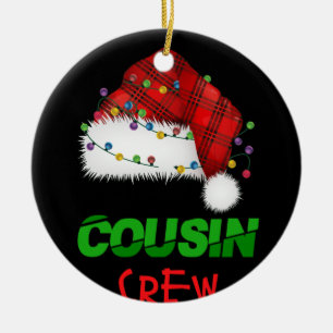 Ornamento De Cerâmica Pijama de Natal da Família da Xadrez Vermelha da 