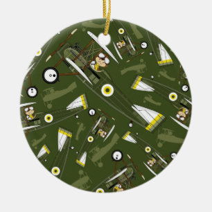 Ornamento De Cerâmica Piloto bonito e biplano da força aérea