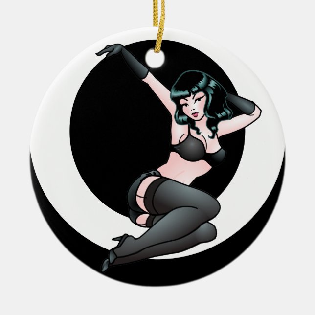 Ornamento De Cerâmica Pin retro acima dos presentes do Pinup do 50 das (Frente)