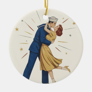 Ornamento De Cerâmica Pin-up do Beijo do Marinheiro Vintage