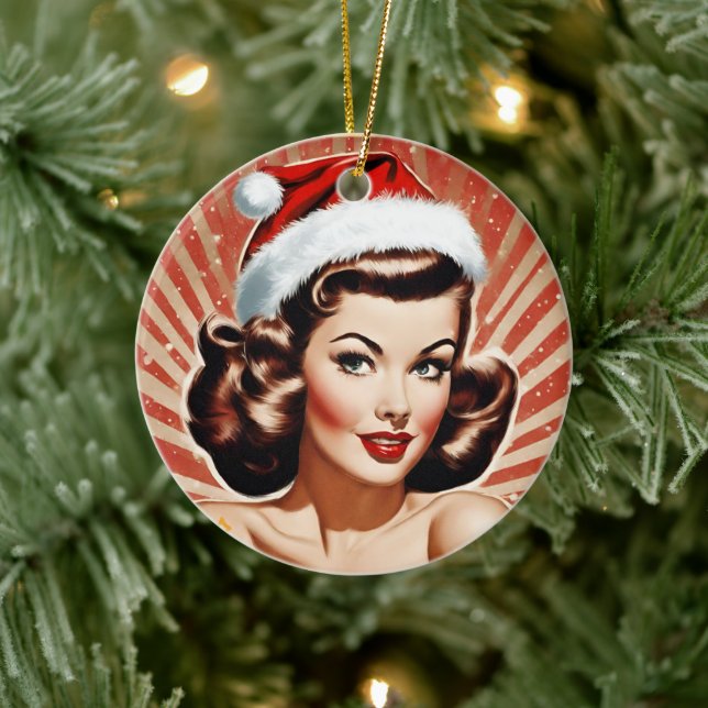 Ornamento De Cerâmica Pin-up Retro no Natal da Menina (Árvore)