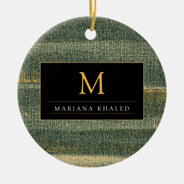 Ornamento De Cerâmica Pincel Verde Elegante com ouro e preto (Frente)