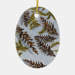 Ornamento De Cerâmica Pine Cones Evergreen Branch Ornament