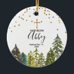 Ornamento De Cerâmica Pine Tree Christmas Baptism Ornament<br><div class="desc">Presente Personalizado para Godchild Baptize Ornament Pine Tree Christmas Baptism Ornament Ornament</div>