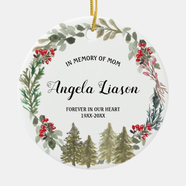 Ornamento De Cerâmica Pine Tree em Memória do Natal da Mãe (Frente)