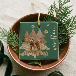 Ornamento De Cerâmica Pine Tree Forest Personalizada Pet Foto e Nome Pw 
