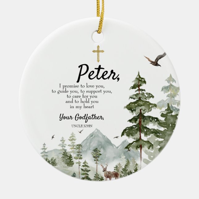 Ornamento De Cerâmica Pine Tree Promessa Personalizada a Godchild (Frente)