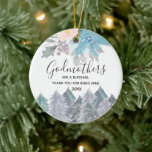 Ornamento De Cerâmica Pine Trees Winter Godmothers Blue<br><div class="desc">Presente para a proposta madrinha de Godchild para o Natal,  Batismo,  Natal.</div>